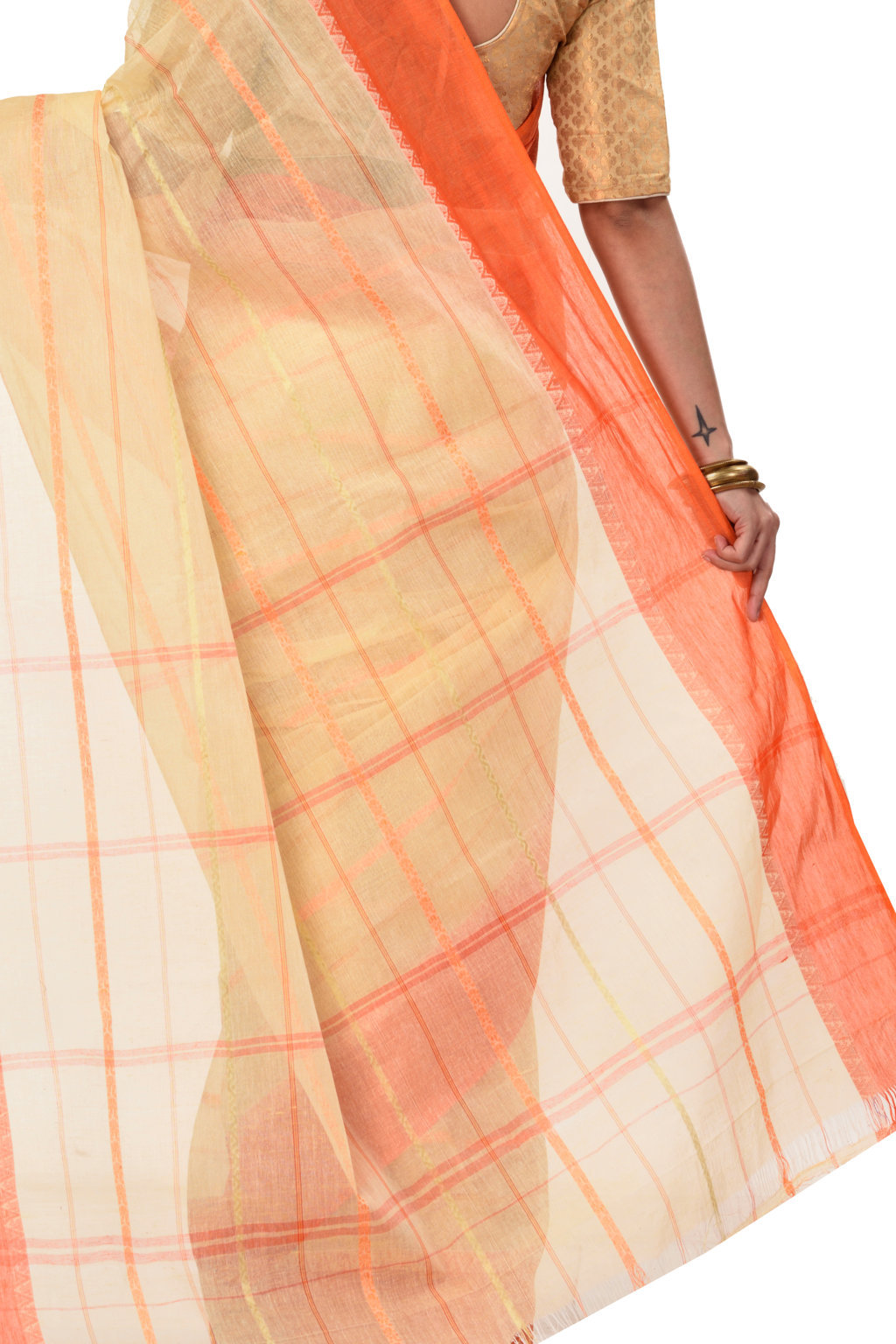 Orange Pure Cotton Boysko Tant Saree (427)